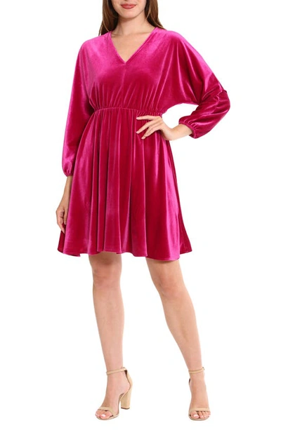 London Times Women's Dolman-sleeve Velvet Fit & Flare Dress In Winterberry