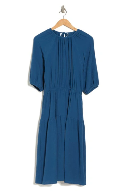 Renee C Pleated Tiered Cotton Dress In Teal