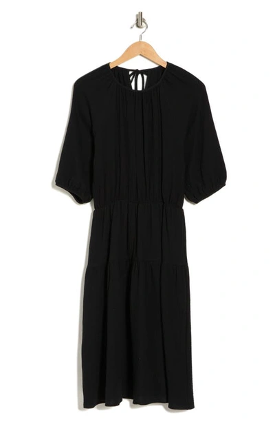 Renee C Pleated Tiered Cotton Dress In Black