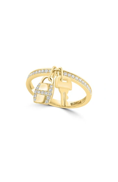 Effy 14k Yellow Gold Diamond Lock & Key Charm Ring