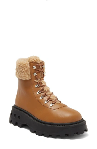 Simon Miller Scrambler Faux Shearling Lined Lug Sole Boot In Brown