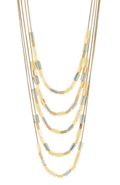 Natasha Layered Beaded Statement Necklace In Gold Green