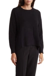 Adrianna Papell Curved Hem Side Slit Crewneck Sweater In Black