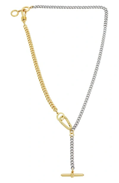 Allsaints Two-tone Bar Drop Y-necklace In Metallic
