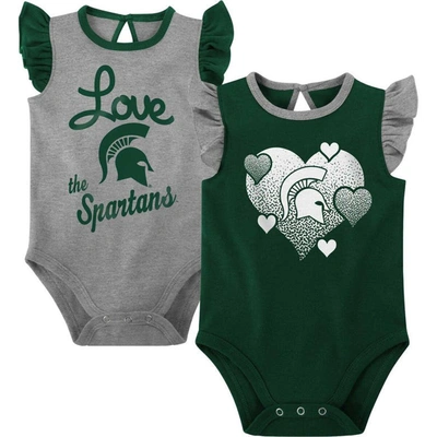 Outerstuff Babies' Girls Newborn & Infant Green/gray Michigan State Spartans Spread The Love 2-pack Bodysuit Set