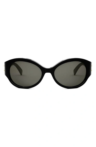 Celine Triomphe Oval Sunglasses In Shiny Black Smoke