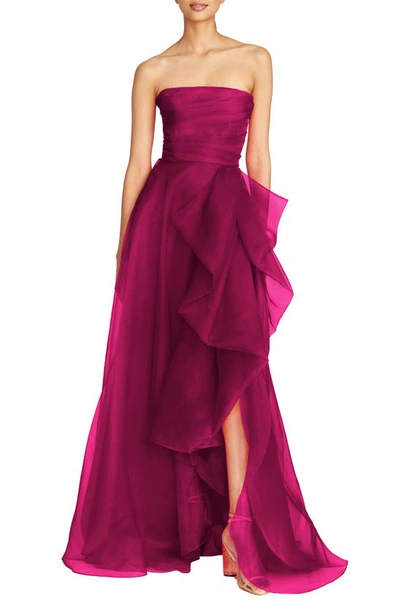 Theia Teresa Draped Strapless Gown In Sangria
