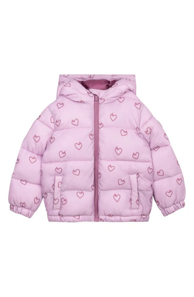 Miles The Label Babies' Heart Print Quilted Packable Jacket In Pink