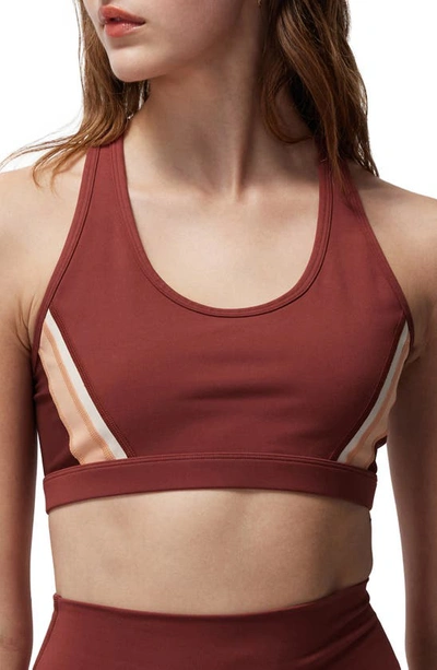 Spiritual Gangster Velo Dream Tech Jersey Racerback Sports Bra In Washed Burgundy