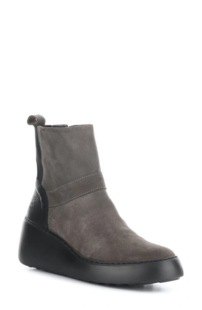 Fly London Doxe Wedge Platform Boot In 001 Anthracite/ Black