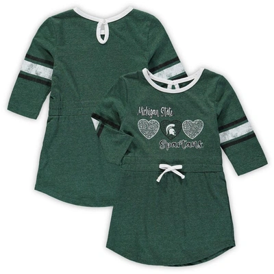 Colosseum Kids' Girls Toddler  Heathered Green Michigan State Spartans Poppin Sleeve Stripe Dress In Heather Green