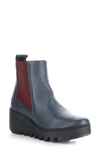 Fly London Fly Long Bagu Wedge Chelsea Boot In Navy/ Wine