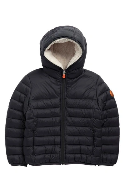 Save The Duck Rob Hooded Puffer Coat In Black Ginger Lining