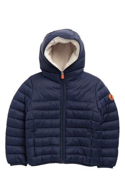 Save The Duck Rob Hooded Puffer Coat In Navy Blue