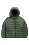 Save The Duck Kids' Rob Hooded Puffer Coat In Thyme Green