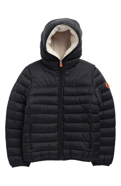 Save The Duck Kids' Wind & Water Resistant Fleece Lined Puffer Jacket In Black