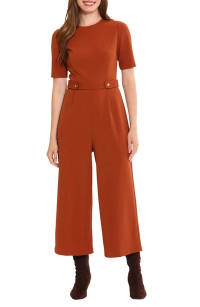 London Times Short Sleeve Waist Tab Crop Jumpsuit In Sequoia