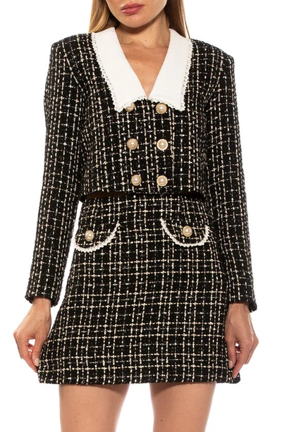 Alexia Admor Aurelia Tweed Crop Jacket In Black/white