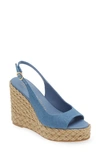 Stuart Weitzman Island Espadrille Wedge Sandal In Washed/natural/vintage Denim