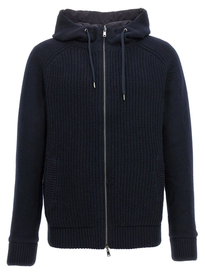 Herno Bimaterial Reversible Bomber Jacket Casual Jackets, Parka Blue