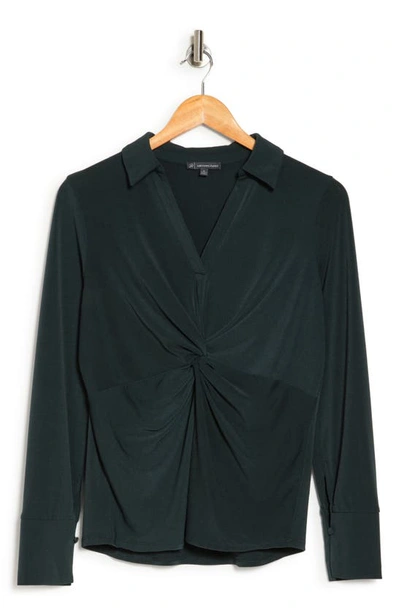 Adrianna Papell Twist Front Long Sleeve Crepe Top In Jungle Green