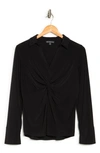Adrianna Papell Twist Front Long Sleeve Crepe Top In Black