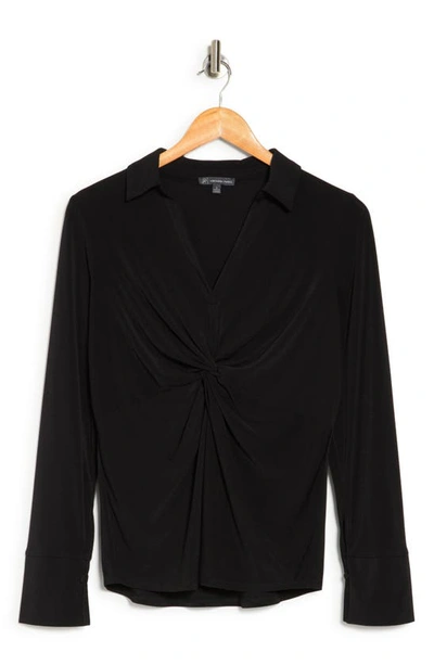 Adrianna Papell Twist Front Long Sleeve Crepe Top In Black
