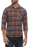 Flag And Anthem Ironwood Long Sleeve Plaid Single Pocket Flannel Shirt In Brown/ Navy