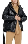 Noize Belted Oversize Hooded Puffer Coat In Black