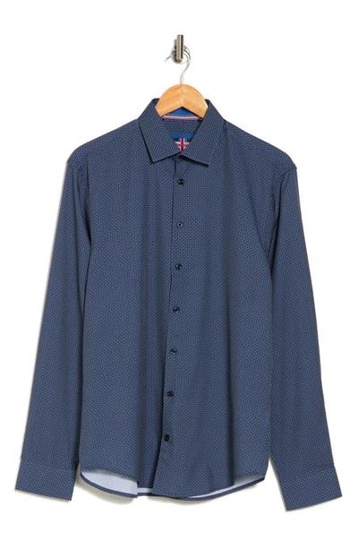 Soul Of London Microfiber Button-up Sport Shirt In Navy