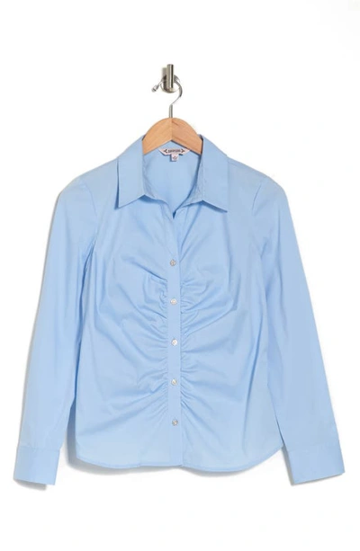Nanette Lepore Ruched Button-up Shirt In Chambray Blue