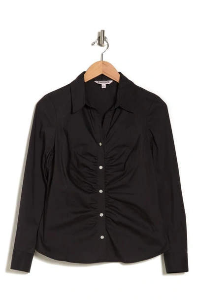 Nanette Lepore Ruched Button-up Shirt In Very Black