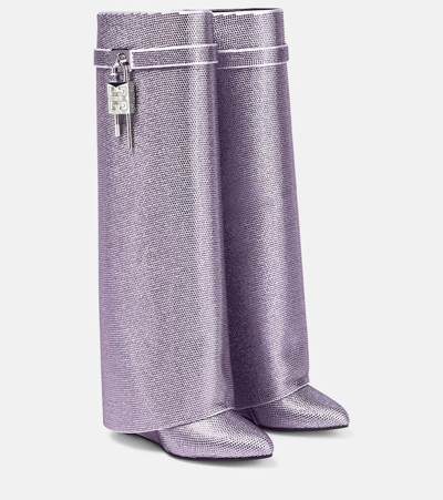 Givenchy Shark Lock Strass Knee-high Boots In Lavender