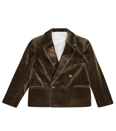 Bonpoint Kids' Adam Double-breasted Velvet Blazer In Brown