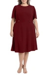 London Times Short Sleeve Fit & Flare Midi Dress In Plum
