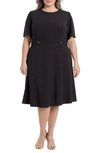 London Times Short Sleeve Fit & Flare Midi Dress In Black
