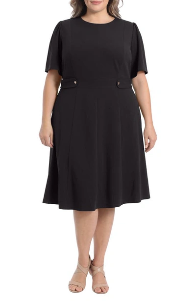 London Times Short Sleeve Fit & Flare Midi Dress In Black