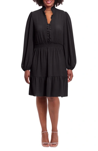 London Times Ruffle Long Sleeve Dress In Black