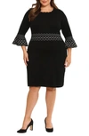 London Times Piped Bell Sleeve Sweater Dress In Black