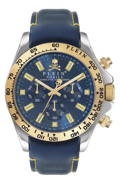 Philipp Plein Sport Nobile Chronograph Leather Strap Watch, 43mm In Stainless Steel