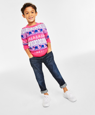 Charter Club Holiday Lane Little Boys Santa Bear Sweater, Created For Macy's In Purple Sapphire Combo