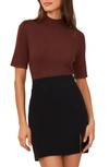 Halogen Short Sleeve Mock Neck Rib Sweater In Chocolate Fondant
