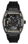 Philipp Plein The Skeleton Silicone Strap Watch, 44mm In Black