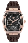 Philipp Plein The Skeleton Silicone Strap Watch, 44mm In Black/brown