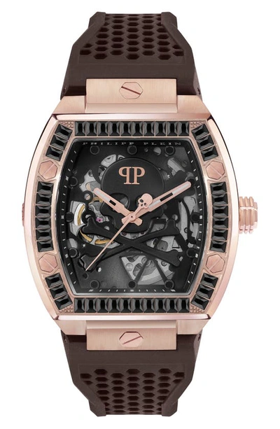 Philipp Plein The Skeleton Silicone Strap Watch, 44mm In Black/brown