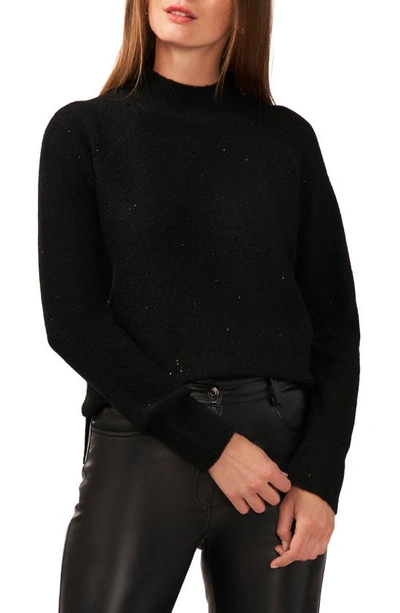 Halogen Sequin Mock Neck Sweater In Rich Black