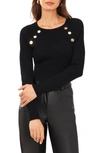 Halogen Gold Button Rib Sweater In Rich Black
