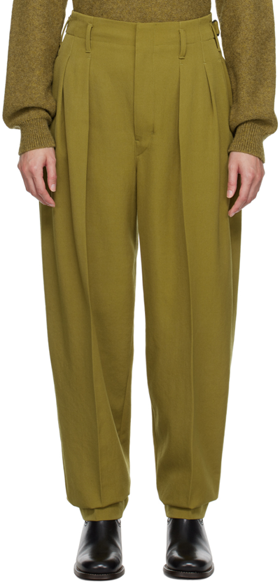 Lemaire Pleated Wool-gabardine Tapered Trousers In Green