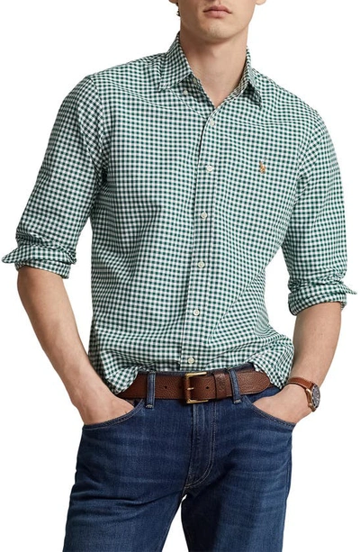 Polo Ralph Lauren Gingham Button-down Oxford Shirt In 4338f Pine/ White