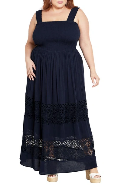City Chic By The Beach Lace Inset Maxi Sundress In Navy